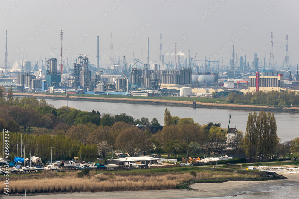 industrial harbour antwerpen belgium from above