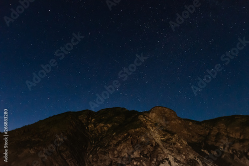Awesome night landscape of Altai Mountain with starry sky  night sky and dark sky