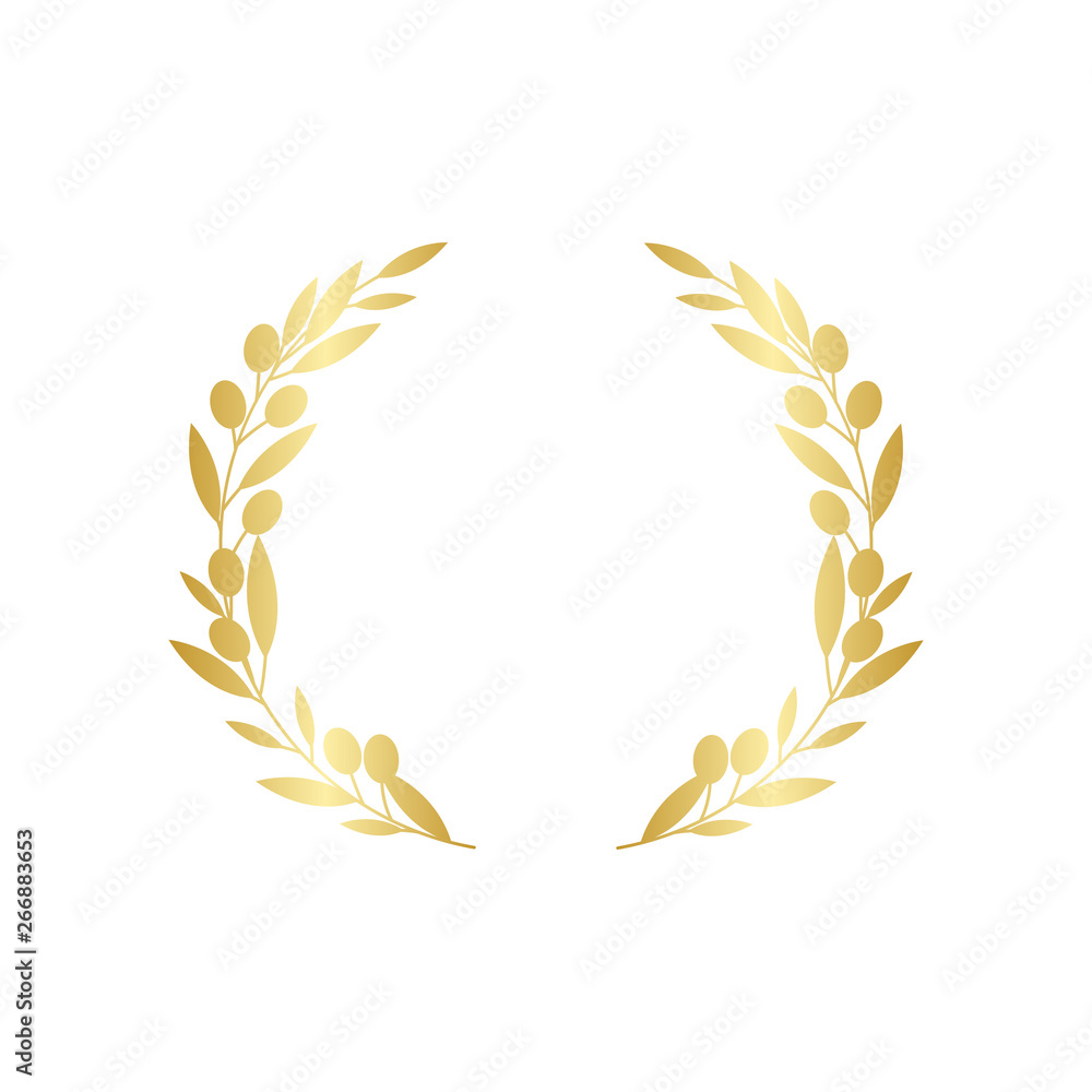 Golden circular olive greek wreath vector illustration isolated on white background. Golden circular olive greek wreath vector illustration isolated on white background.
