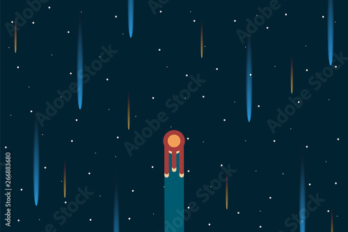 Alien ship and the space. Alien ship is flying in space. Adventure at universe. Vector illustration design.