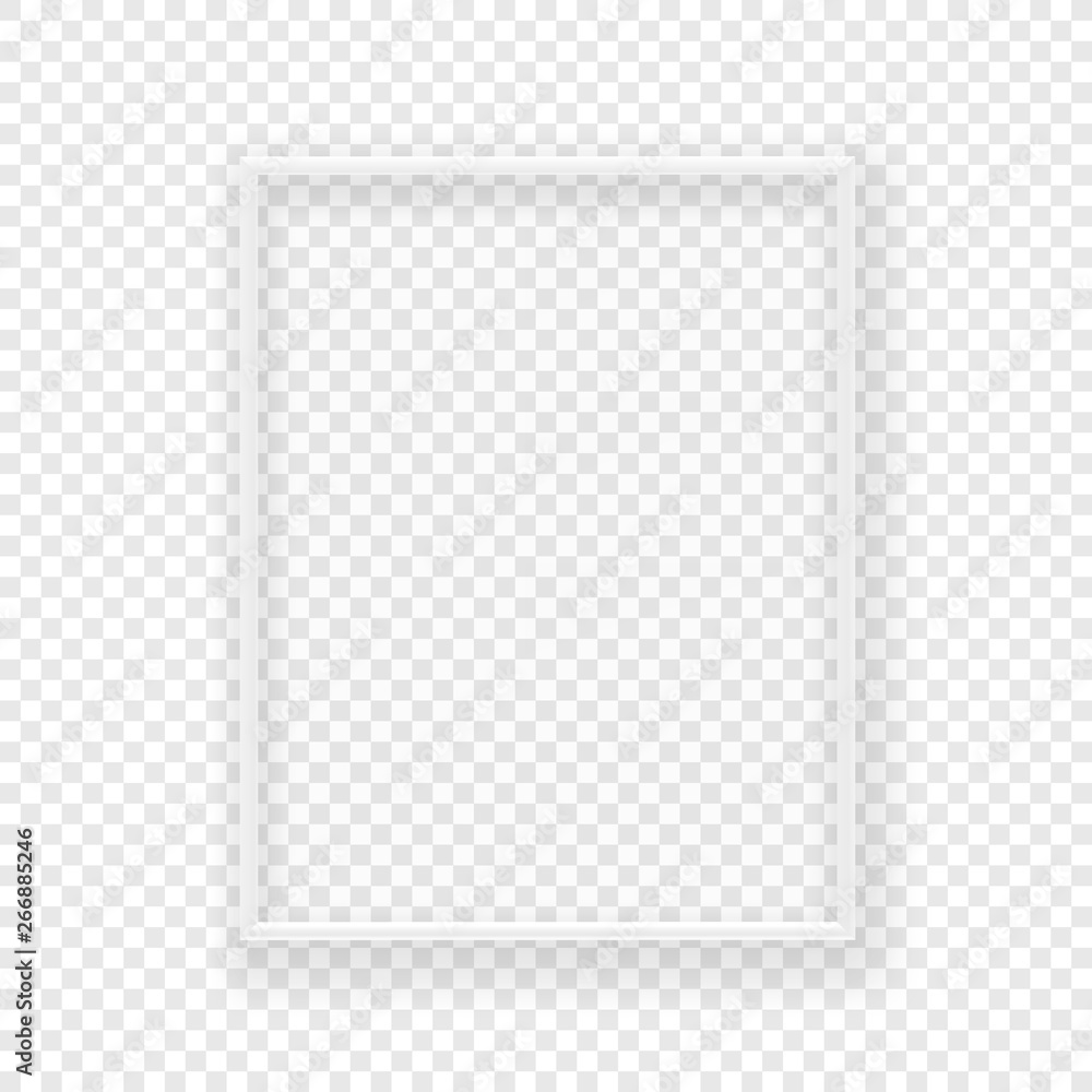 Vetor de Realistic thin white picture frame on a wall. Vector illustration  Isolated on transparent background do Stock