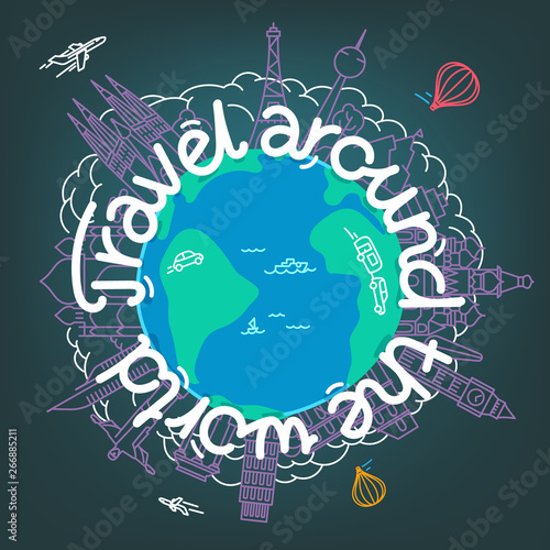 Travel around the world. World travel vector concept