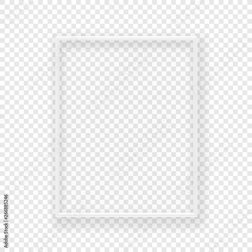 Realistic thin white picture frame on a wall. Vector illustration Isolated on transparent background