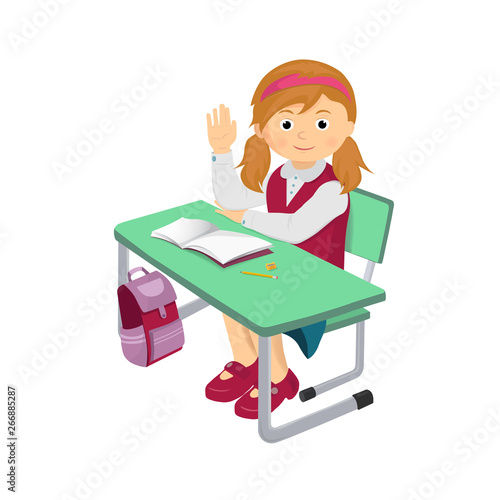 School girl at a school desk