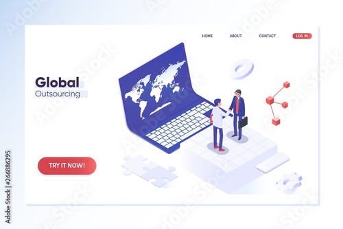 Outsourcing concept illustration. Idea of teamwork and investment.Isometric vector illustration