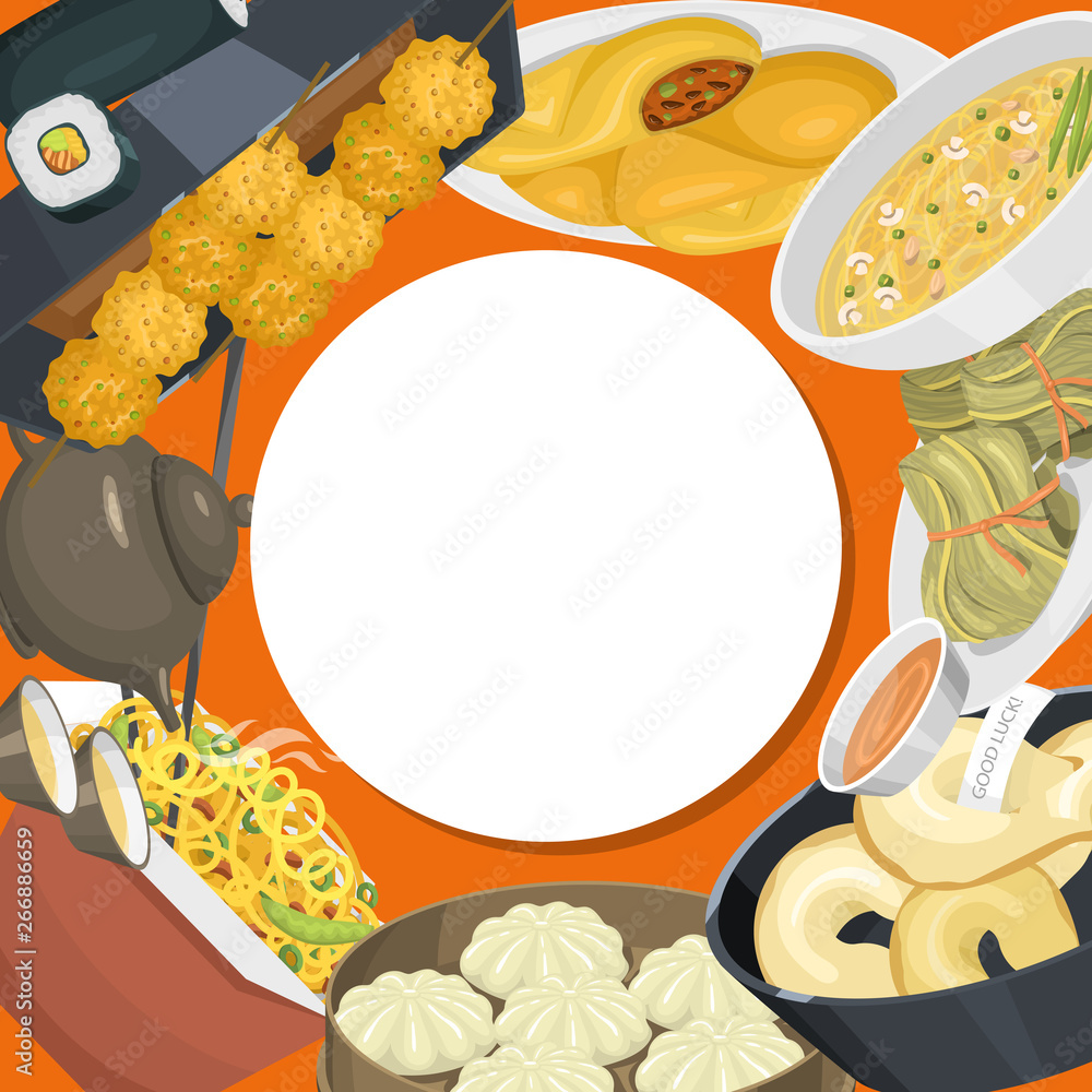 Φωτογραφία Chinese street, restaurant or homemade food ethnic menu vector illustration