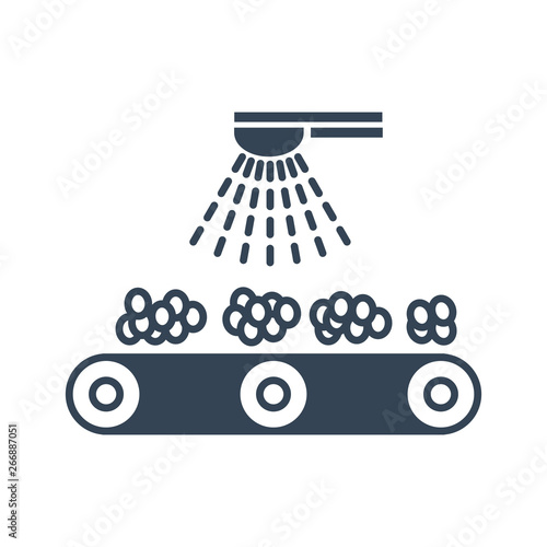 black icon washing fruits and vegetables, factory conveyor