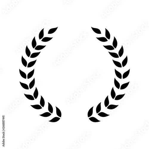 Circle frame from black silhouettes of laurel branches leaves flat style