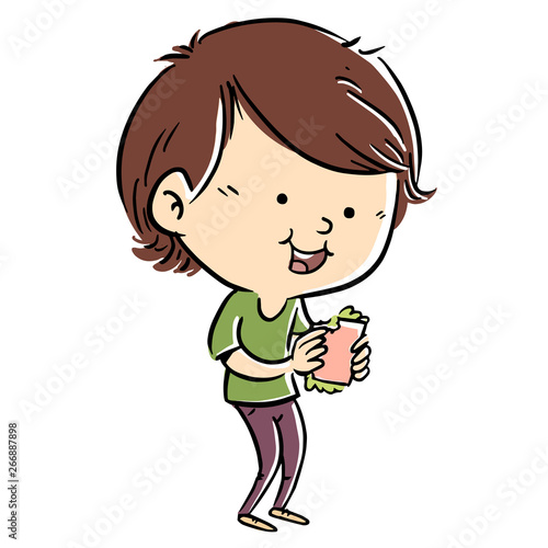 niño comiendo un sandwich 	