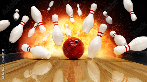 Bowling strike hit with fire explosion