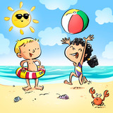 niños jugando felices en la playa