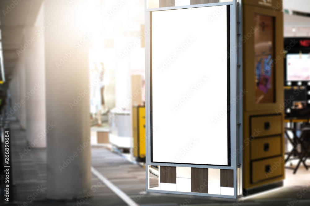 Blank poster board wall in modern shopping mall Blank poster board wall in modern shopping mall