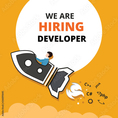 Business hiring and recruiting concept banner background. We are Hiring design template for website developer - Vector illustration