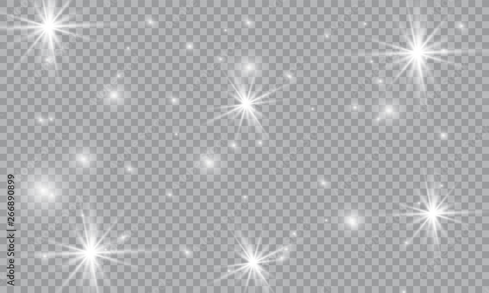 Dust white. White sparks and golden stars shine with special light. Vector sparkles on a transparent background. Christmas abstract pattern. Sparkling magical dust particles. Dust white. White sparks and golden stars shine with special light. Vector sparkles on a transparent background. Christmas abstract pattern. Sparkling magical dust particles.