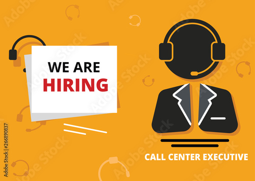 Business hiring and recruiting concept banner background. We are Hiring design template for call center executive - Vector illustration