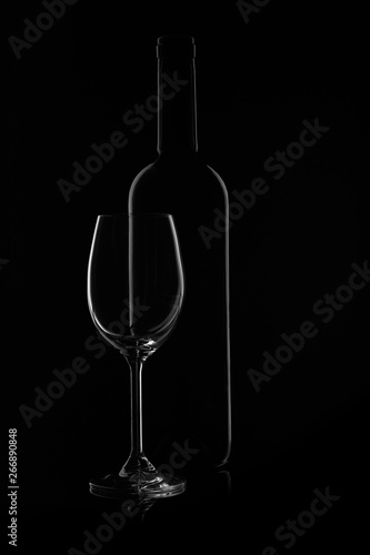Wine bottle and wineglass