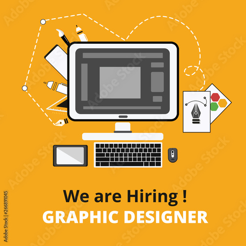 Business hiring and recruiting concept banner background. We are Hiring design template for website graphic designer - Vector illustration