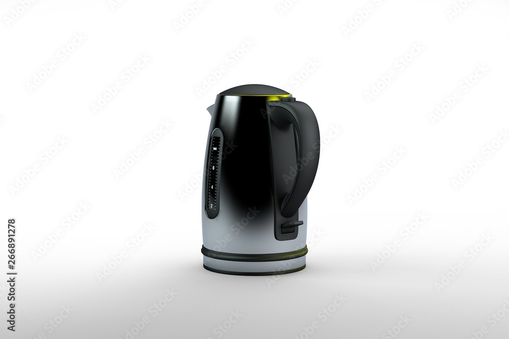 3D rendering electric kettle of silver color on a white background 3D rendering electric kettle of silver color on a white background