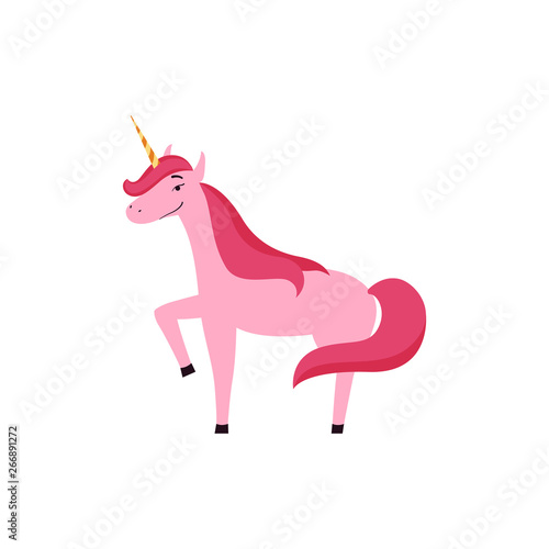 Cute unicorn fantasy character vector illustration isolated on white background.