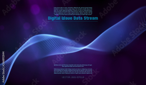 Vector illustration of a particle. Abstract wave flow. Stream of blurry dots