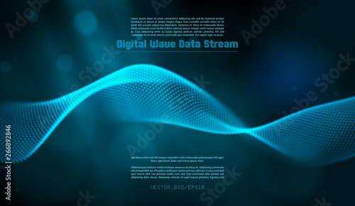 Vector illustration of a particle. Abstract wave flow. Stream of blurry dots