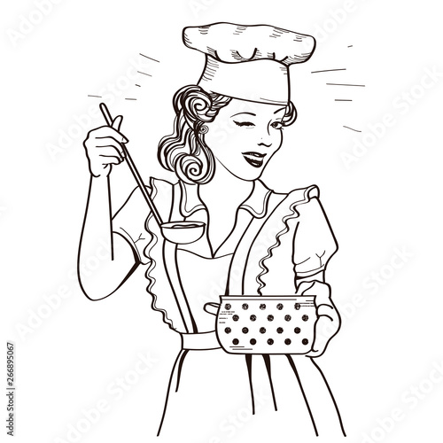 Retro smiling housewife .Vector pop art illustration