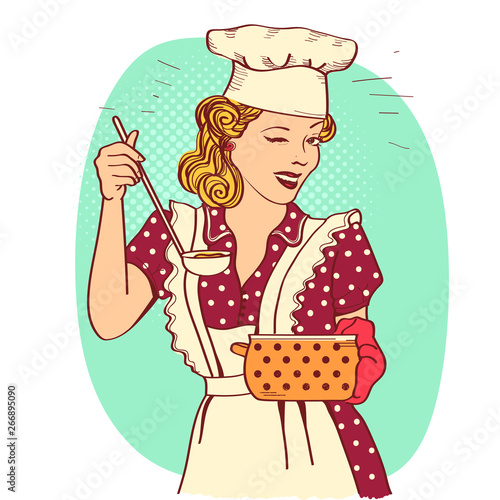 Retro smiling housewife .Vector pop art illustration