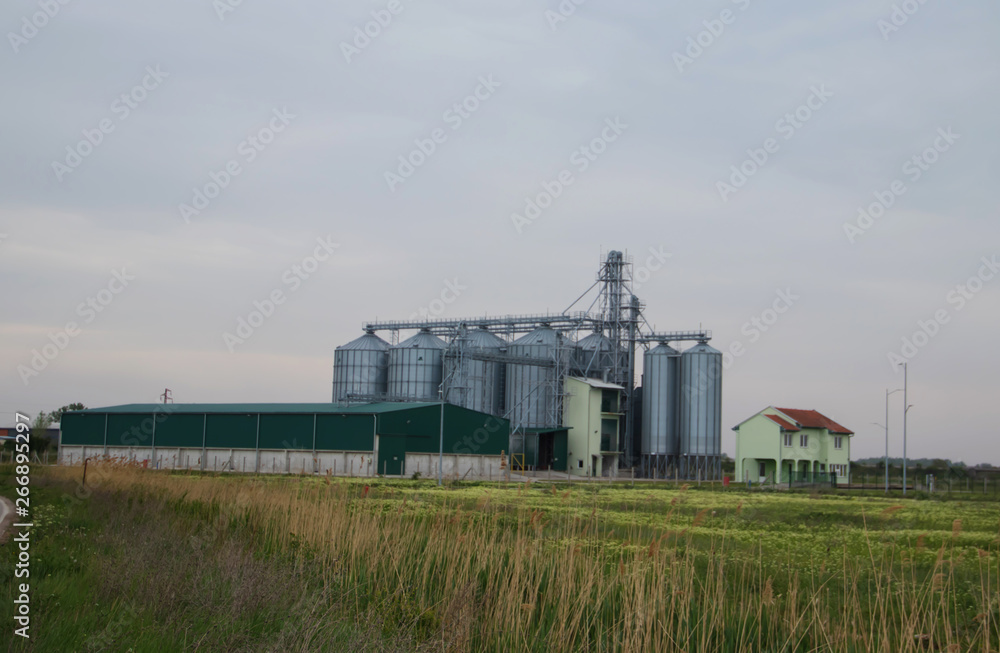 Metallic grain tank (Silo) for food storage, in Vojvodina (Serbia)