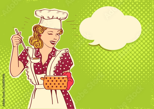 Retro smiling housewife .Vector pop art illustration