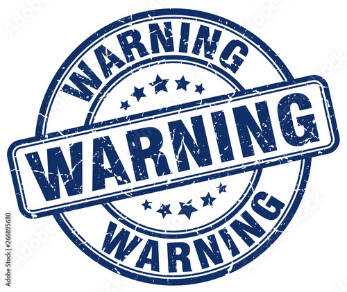 warning blue grunge round vintage rubber stamp