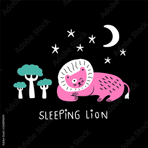 Sleeping lion under the moo...