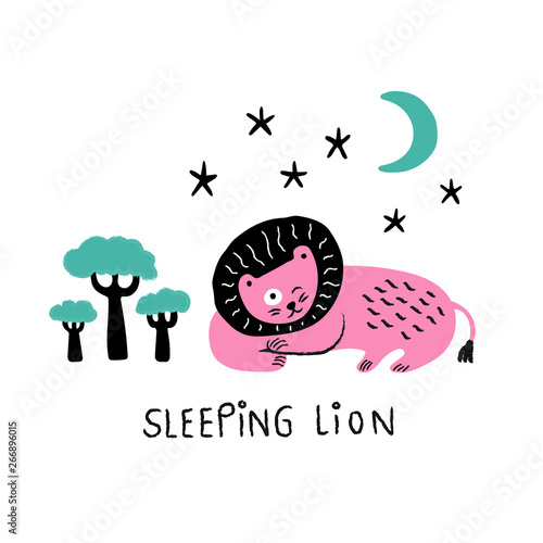 Sleeping lion under the moo...