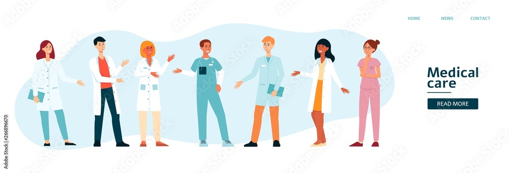 Website template with medical team cartoon style Website template with medical team cartoon style