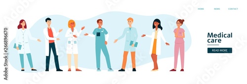 Website template with medical team cartoon style