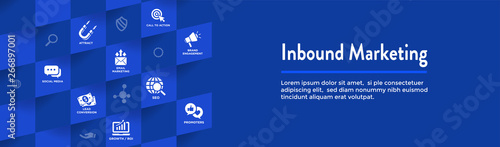 Digital Inbound Marketing Web Banner with Vector Icons with CTA, Growth, SEO, etc