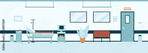 Empty hospital hall or corridor interior flat style