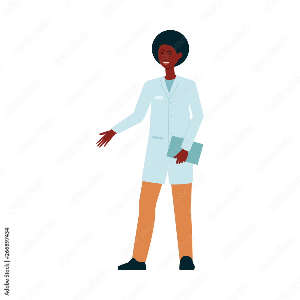 African-American medical doctor standing and gesticulating cartoon style African-American medical doctor standing and gesticulating cartoon style