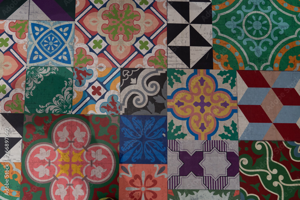 Azulejo tile pattern Portuguese or Spanish retro old tiles mosaic vintage tiles texture; Azulejo tile pattern Portuguese or Spanish retro old tiles mosaic vintage tiles texture;