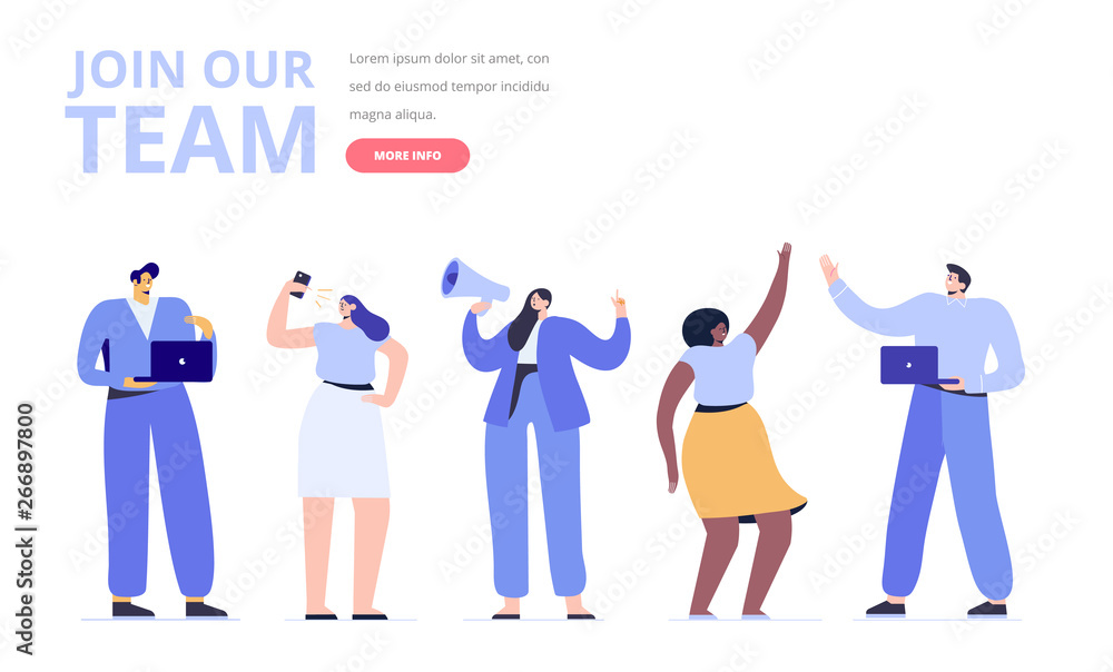Young people vector set. Join our team concept. Creative team characters. Discussion people. Team thinking and talking. Flat vector illustration. Young people vector set. Join our team concept. Creative team characters. Discussion people. Team thinking and talking. Flat vector illustration.