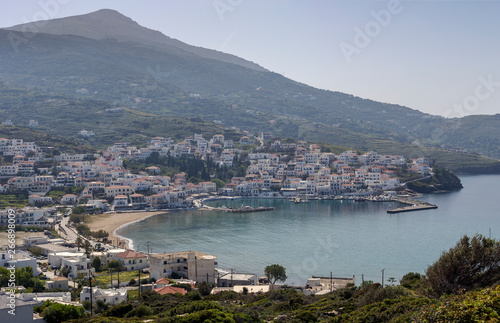 Greek Islands. View of the Batsi town from high (Andros Island, Cyclades, Greece).