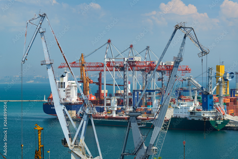 Industrial port in Odessa city, Ukraine, May 4, 2019 - Infrastructure of seaport
