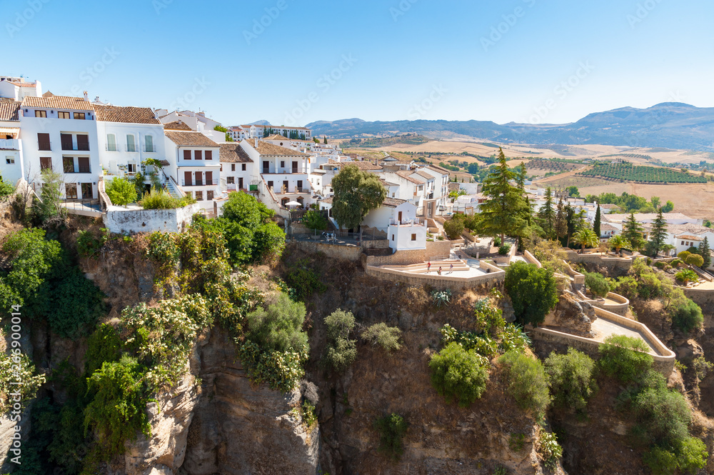 Houses on the edge of canyon in Ronda, Andalusia, Spain