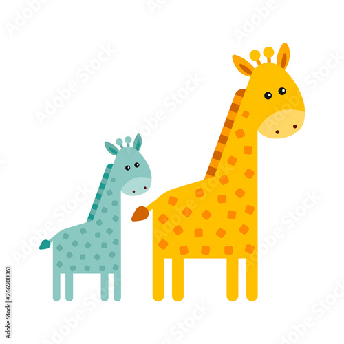 Fototapeta Naklejka Na Ścianę i Meble -  Two cute giraffe. Cartoon trendy design. African animals wildlife vector illustration icon