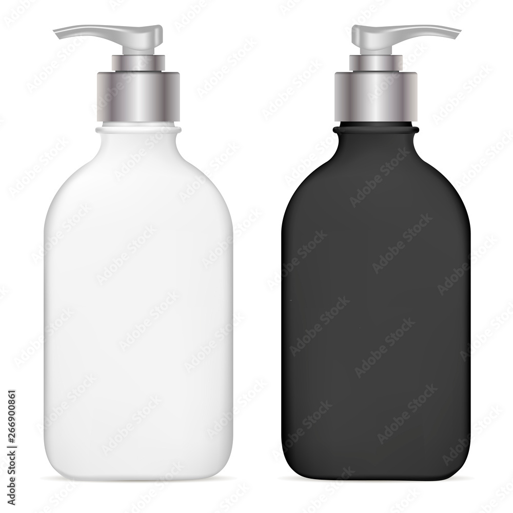 Pump Dispenser. Plastic Cosmetic Bottle. Isolated Black and Mockup for Shampoo, Gel, Spray, Body Lotion, Shampoo. 3d Realistic Container Template. Clear Medical Packaging Mockup Set. Stock Vector | Adobe Stock