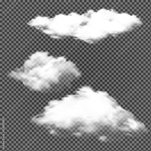 White Cloud Isolated. Sky Air Cloud Design isolated on Transparent. Realistic Nature Cloudscape. Meteorology Climate Environment. Abstract Fluffy Atmosphere Condensation. Rain, Storm, Thunder.