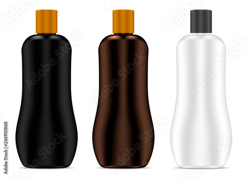 Cosmetic Bottle. Sunblock Cream Package Set. Realistic 3d Blank Container for Shampoo, Gel, Lotion Product. Spa Oil or Milk Package Mockup. Summer Sunscreen Spf and Uva Block. Suntan Oil.