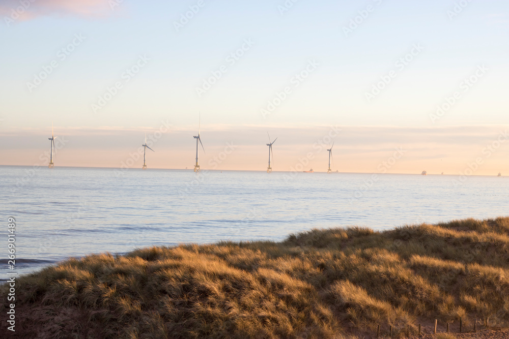 Aberdeen Offshore Windfarm in front of Dusk Sky
