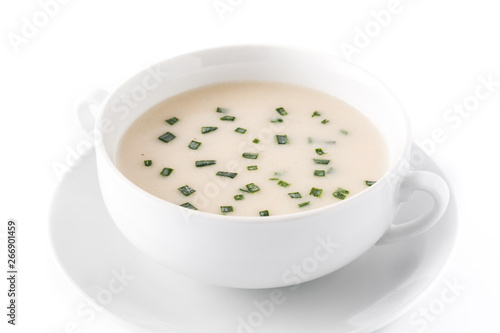 French vichyssoise soup in bowl isolated on white background