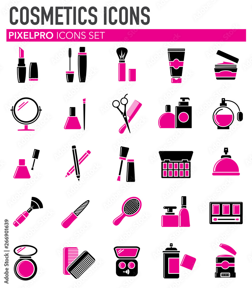 Beauty related icons set on white background for graphic and web design. Simple vector sign. Internet concept symbol for website button or mobile app.
