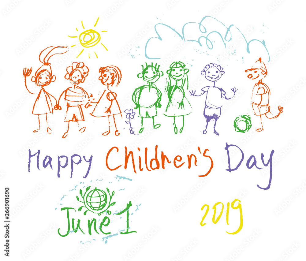 Kids Drawing and School Supplies To Celebrate Children`s Day, Vector  Illustration Stock Vector - Illustration of colorful, love: 91430004